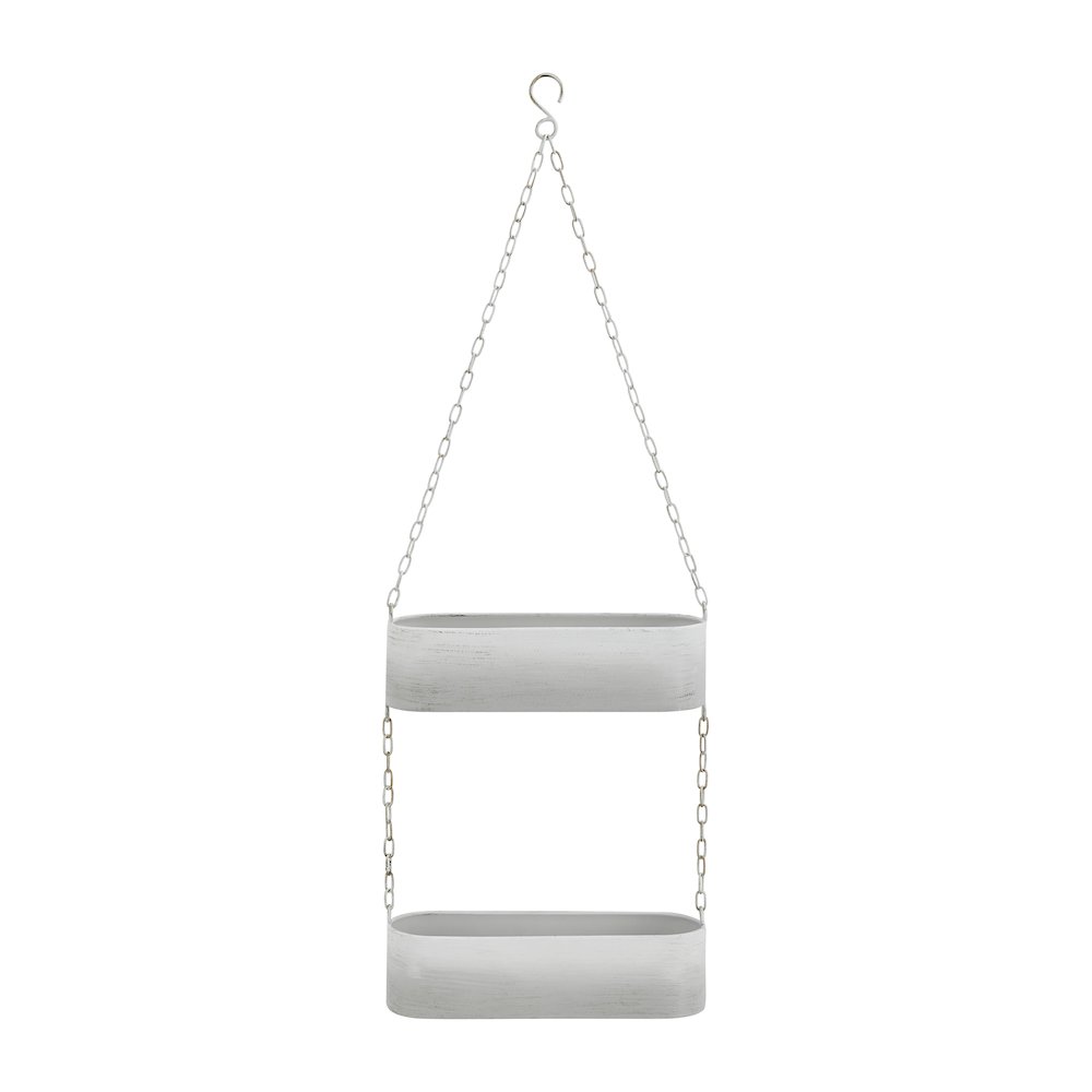 Two-Tier Hanging White Metal Trough Wall Planter. Picture 1