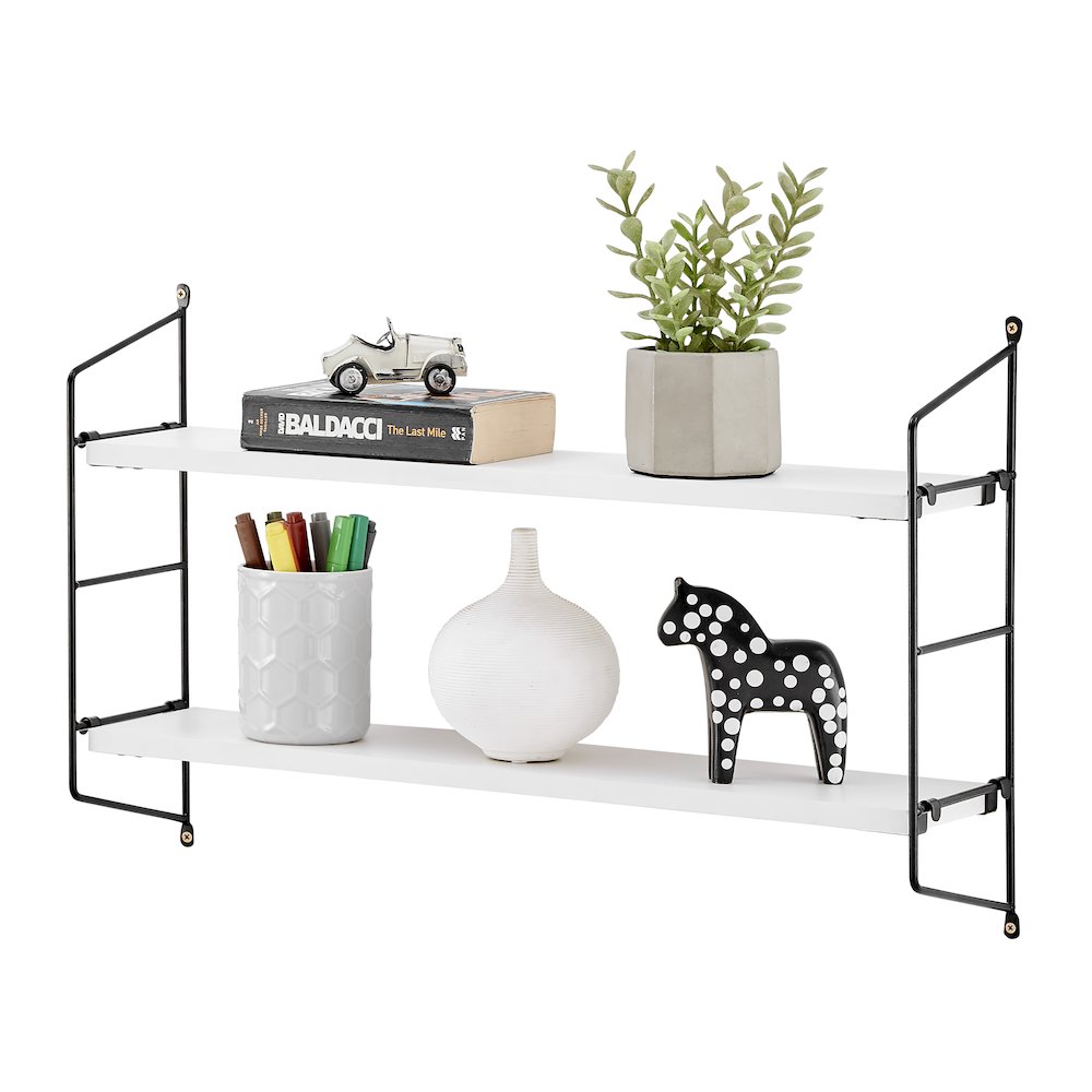Severini Floating Bracket Farmhouse Two-Tier Wall Shelf - Black/White. Picture 9