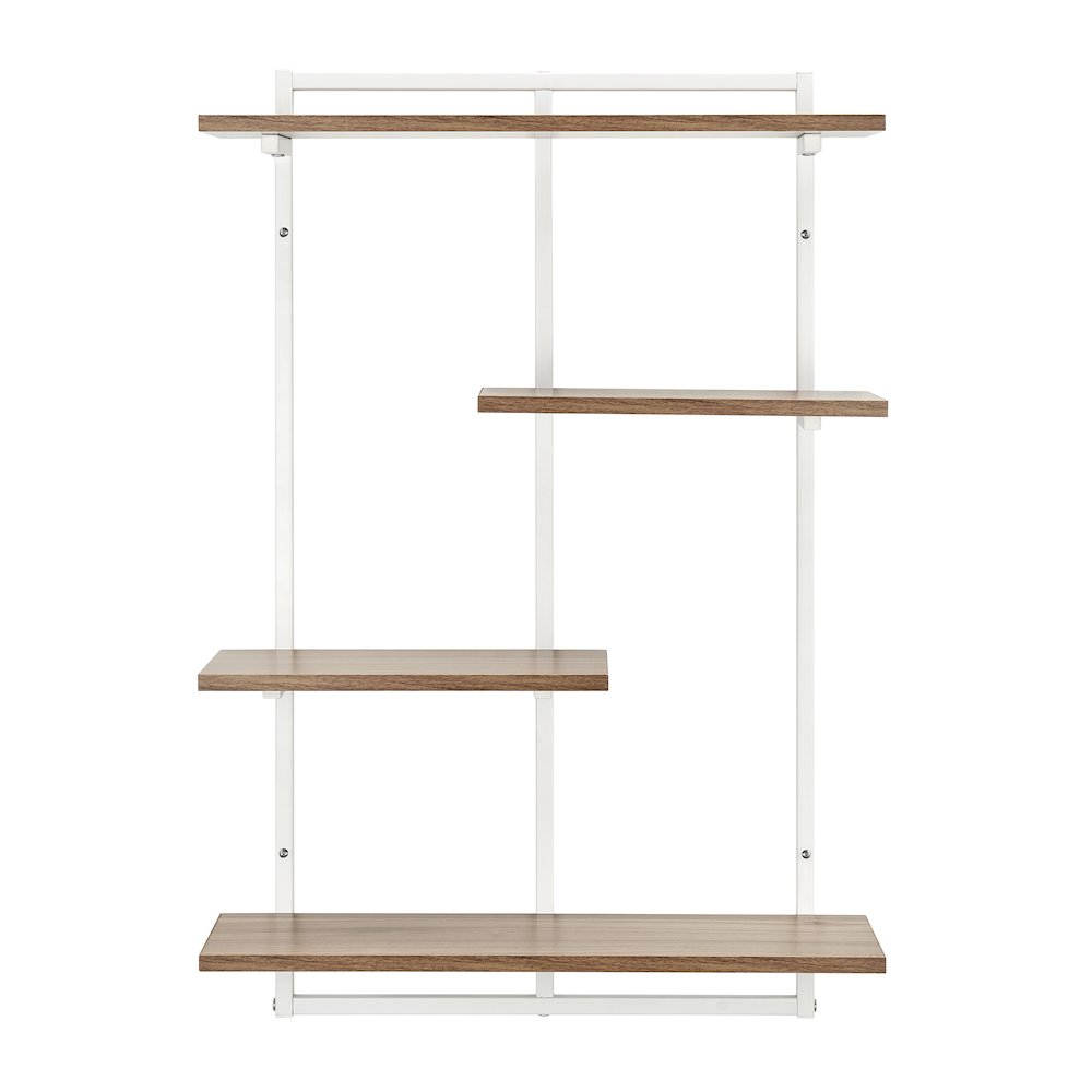 Rhodes 4 Tier Windowsill Wall Shelf White Metal Frame Light Walnut MDF Shelves. Picture 1