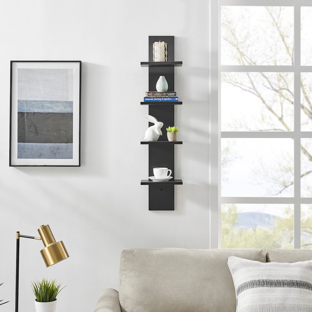 Arica Utility Column 4-Tier Spine Wall Shelves - Black. Picture 4