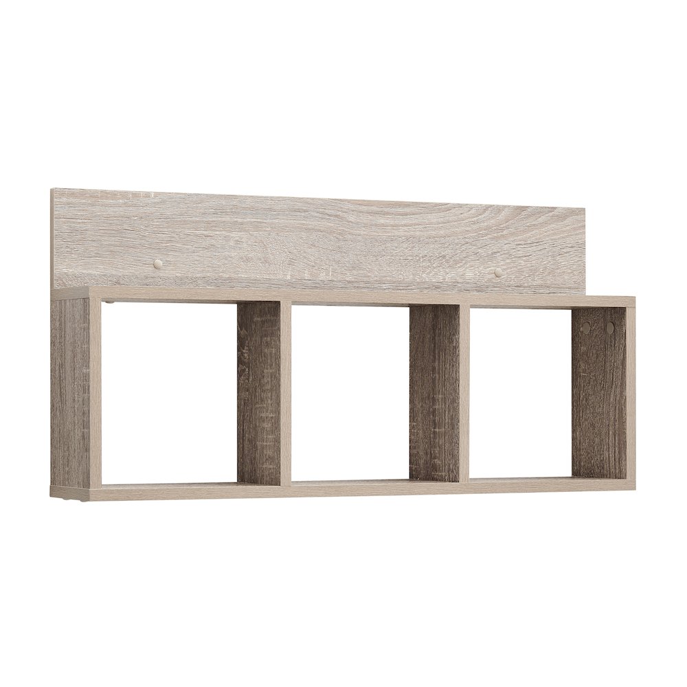 Modern 3 Cube Floating Cubby Wall Shelf with Display Ledge - Oak. Picture 10