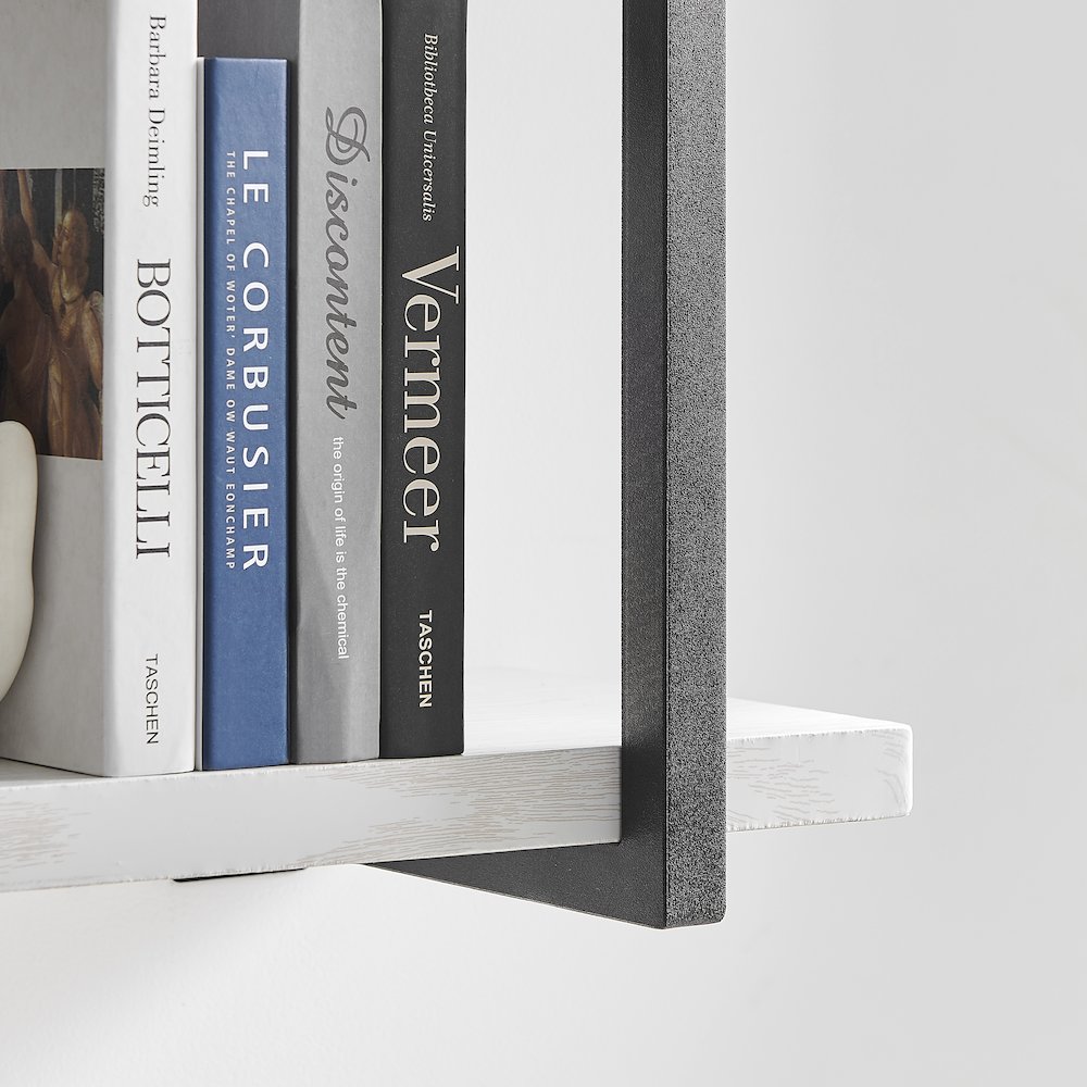 Modern 2-Tier Hanging Bracket Wall Shelves in Black Metal and White Birch Finish. Picture 11