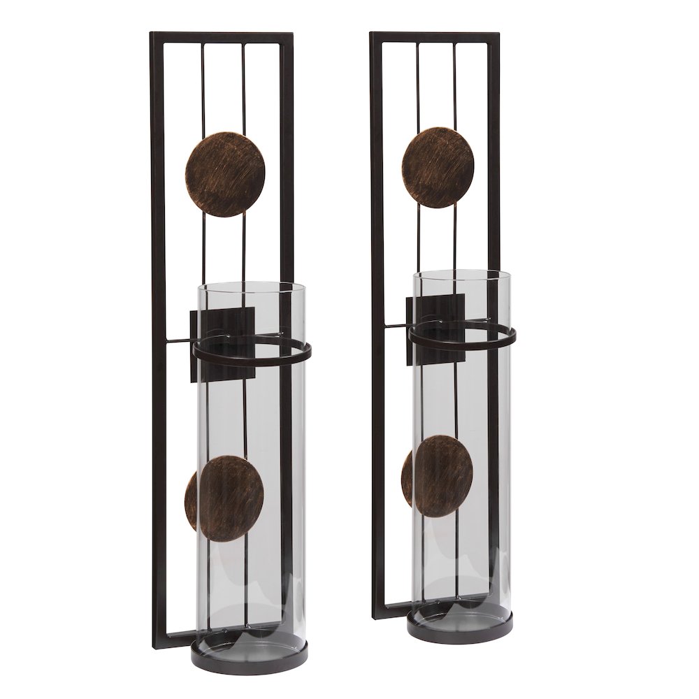 20 in. Metal Medallion Pillar Candle Sconces – Wall Mount – Set of 2. Picture 4