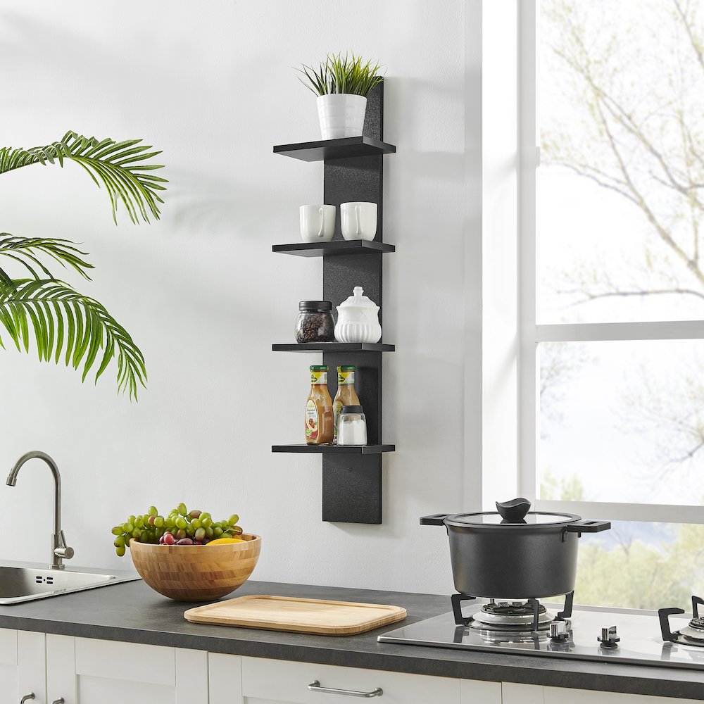 Arica Utility Column 4-Tier Spine Wall Shelves - Black. Picture 9