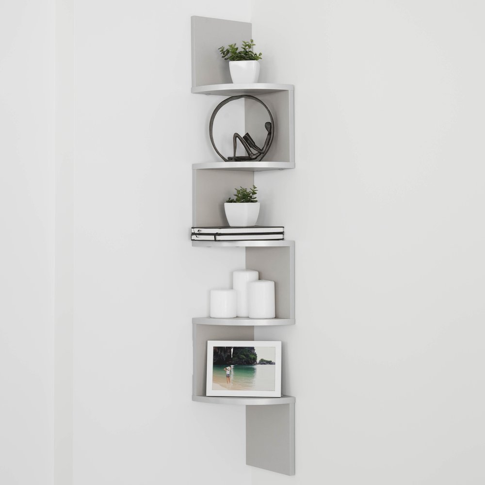 Grey Laminate Large Corner Wall Mount Shelf. Picture 5