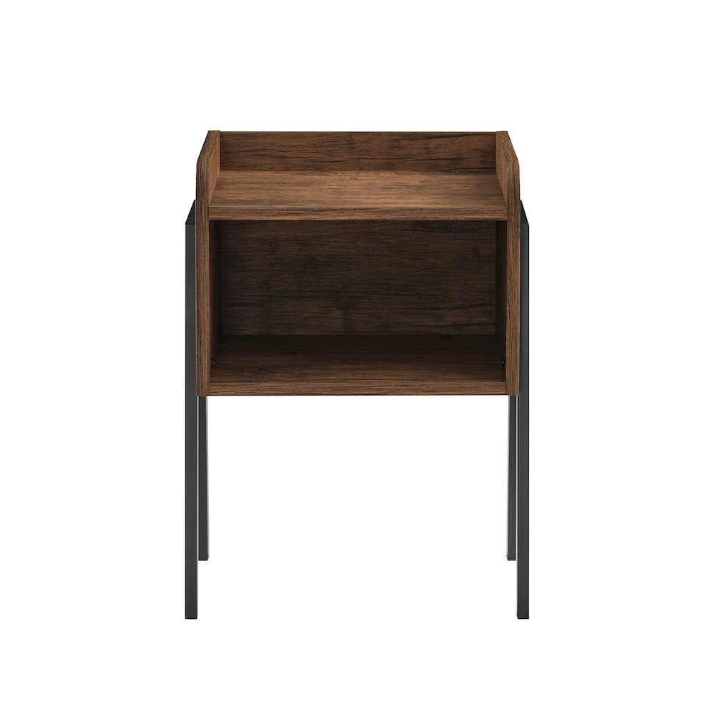 Kazuyo Mid-Century Modern Black Metal Two-Tier End Side Table - Walnut. Picture 1