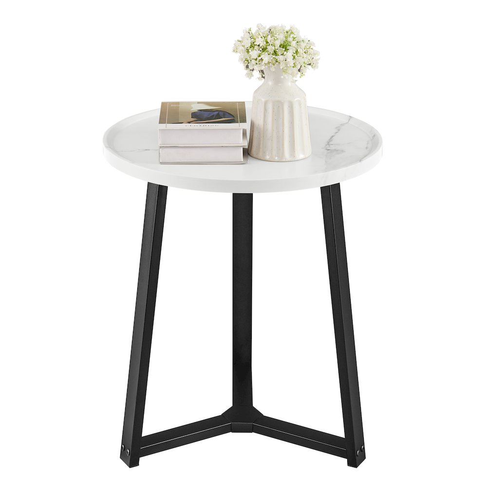 Harper Midcentury Round Raised Lip Edge Side Accent Table - White Marble/Black. Picture 12