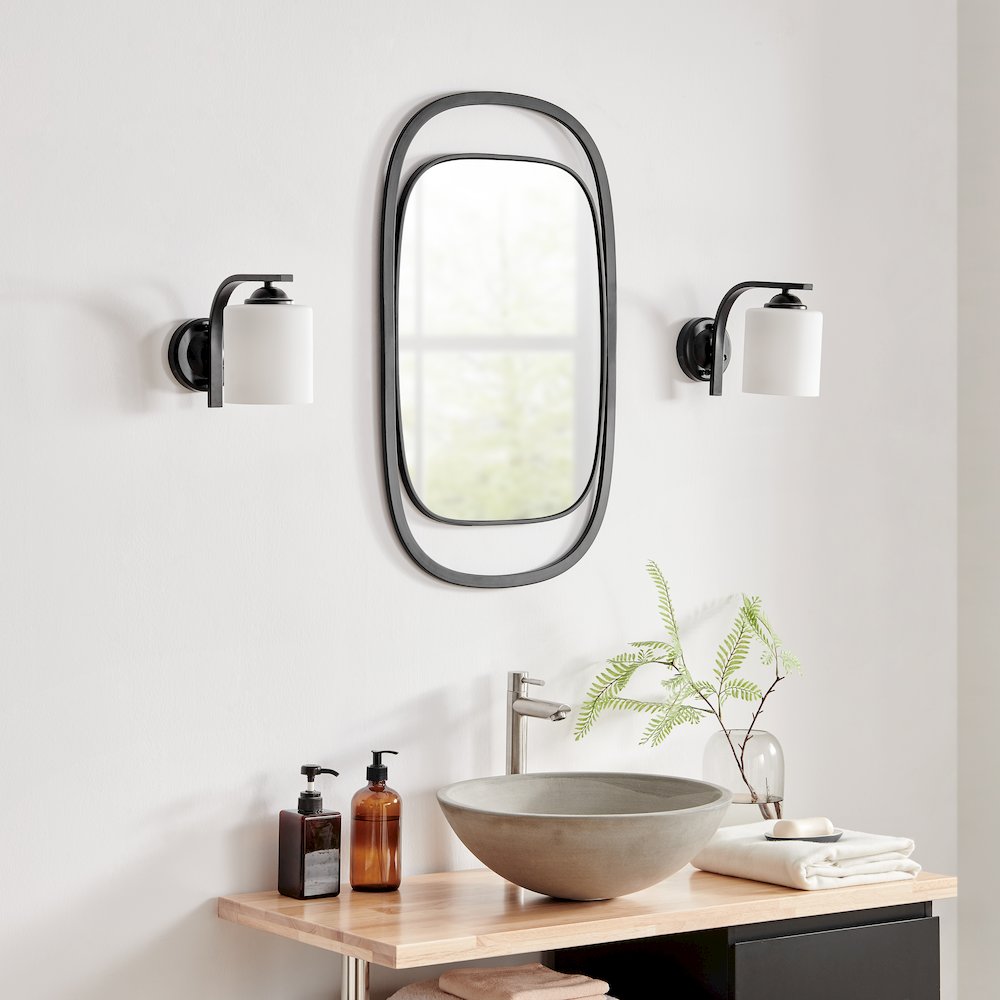 Sonya 29.6-inch Contemporary Rectangular Wall Mirror with Black Iron Frame. Picture 7