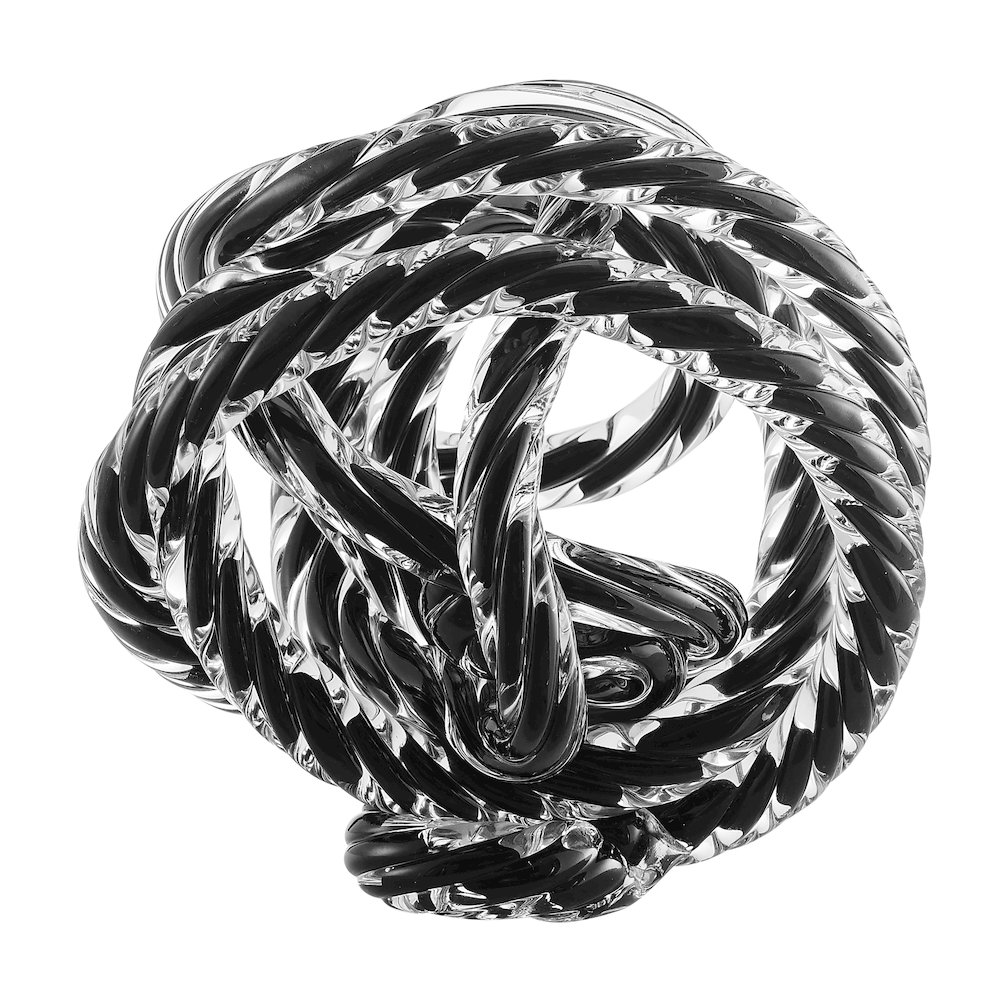 Nox Modern Glass Knot Loop Abstract Tabletop Sculpture - Textured Black Rope. Picture 1