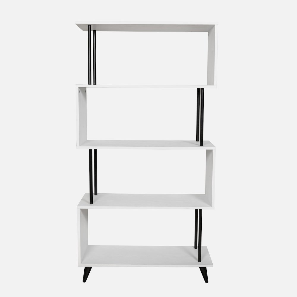 Breuer 5-Tier White S-Shaped Bookcase with Black Hardware Accents. Picture 1