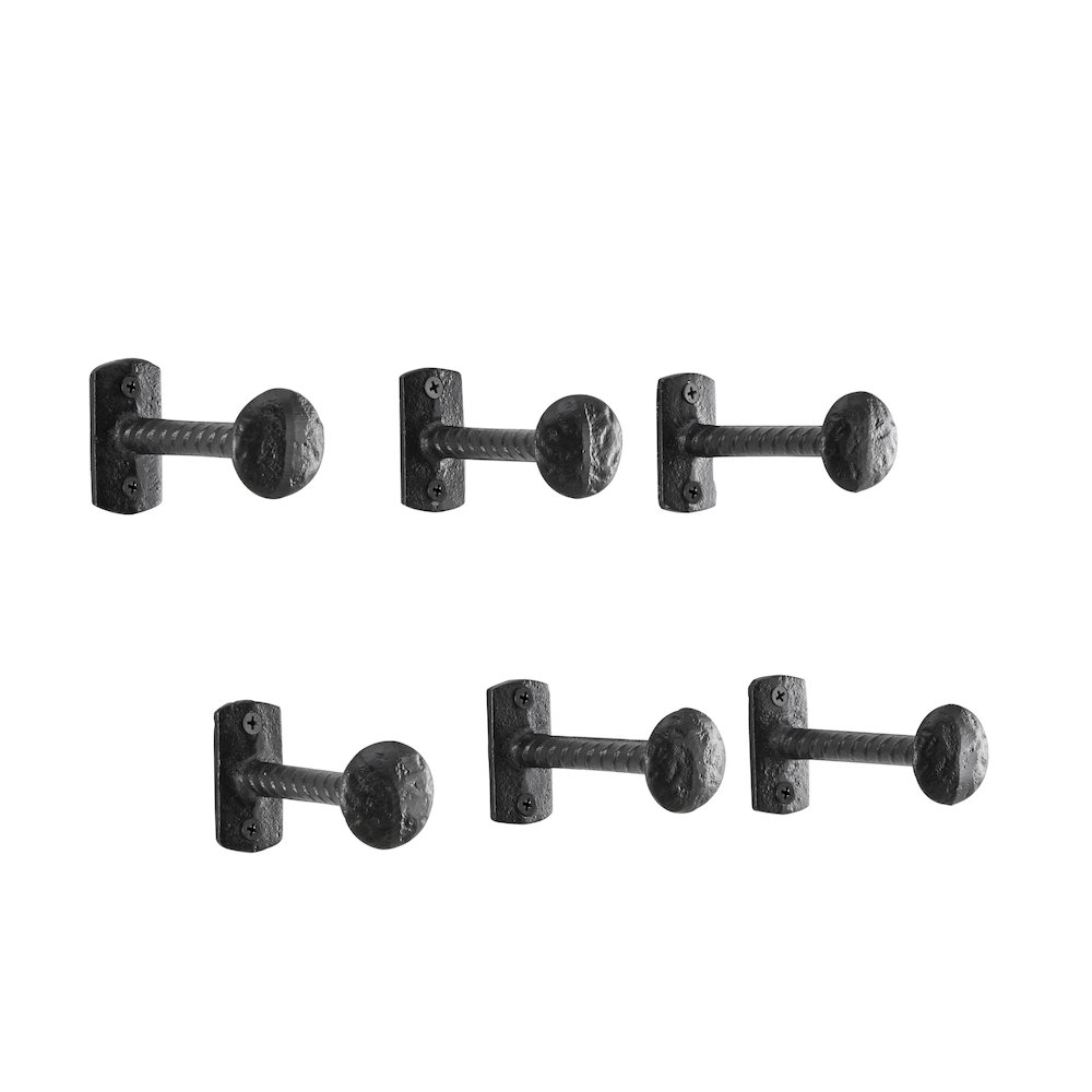 Black Industrial Decorative Cast Iron Nail Head Wall Hooks (Set of 6). Picture 1