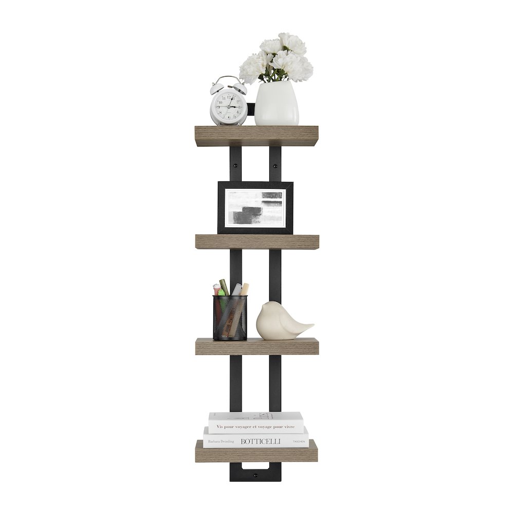 4-Tier Ladder Bracket Floating Wall Shelves - Black Metal and Walnut Finish. Picture 13