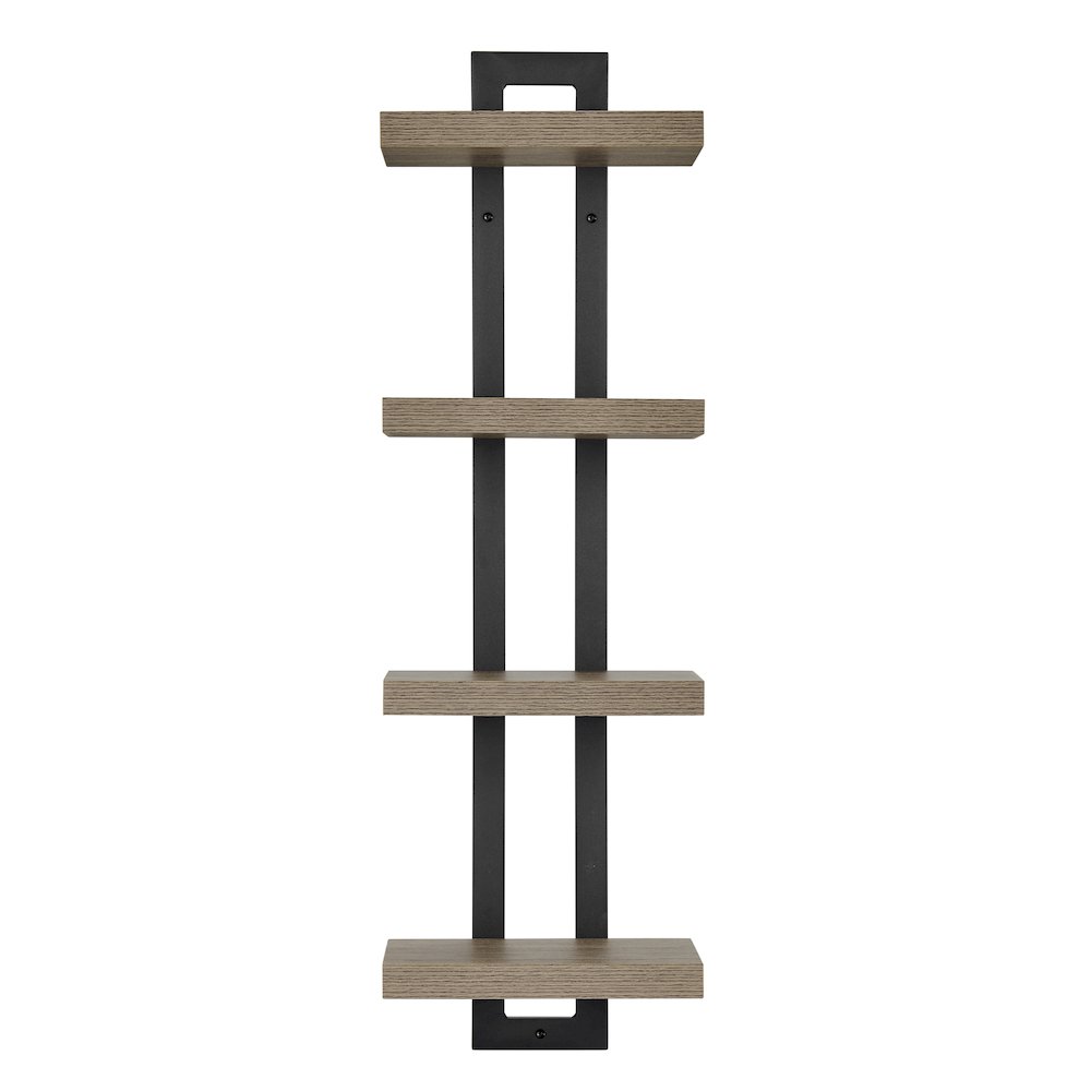 4-Tier Ladder Bracket Floating Wall Shelves - Black Metal and Walnut Finish. Picture 1
