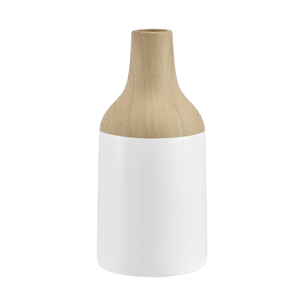 Nora Kanna Bottle Contemporary Two Tone Tabletop Vase - White and Beech. Picture 1