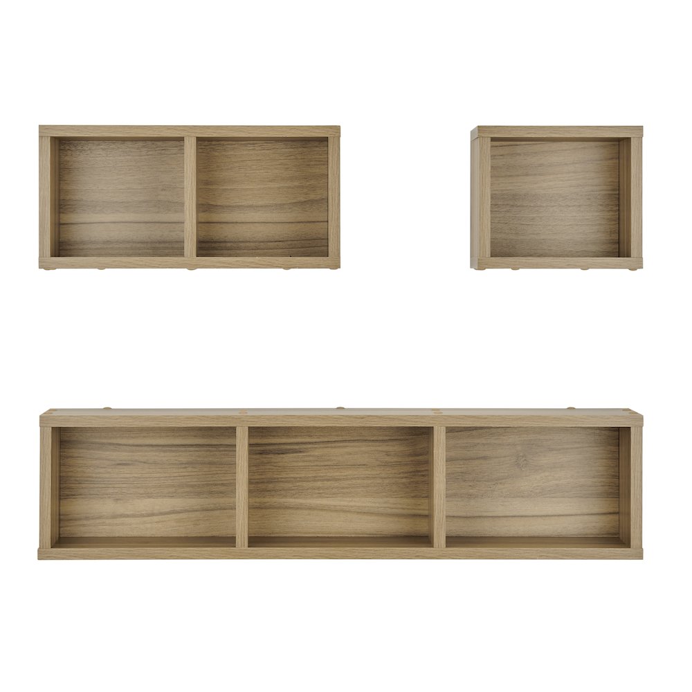 Bauhaus Floating Geometric Cubby Wall Shelves - Set of 3 Sizes - Chestnut. Picture 1