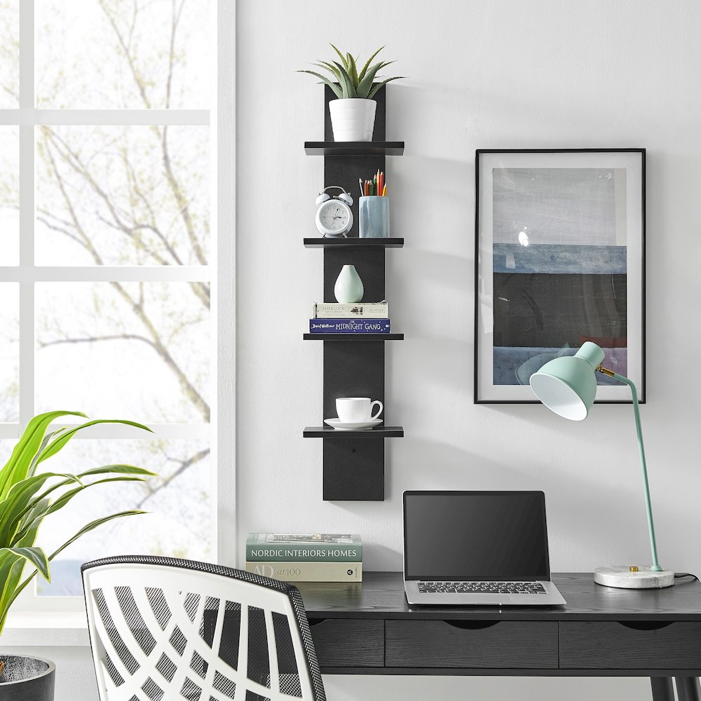 Arica Utility Column 4-Tier Spine Wall Shelves - Black. Picture 3