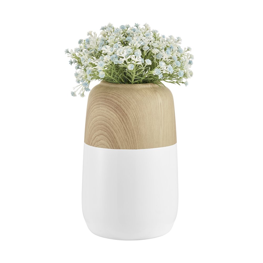 Nora Burk Contemporary Two Tone Cylindrical Tabletop Vase - White and Beech. Picture 7