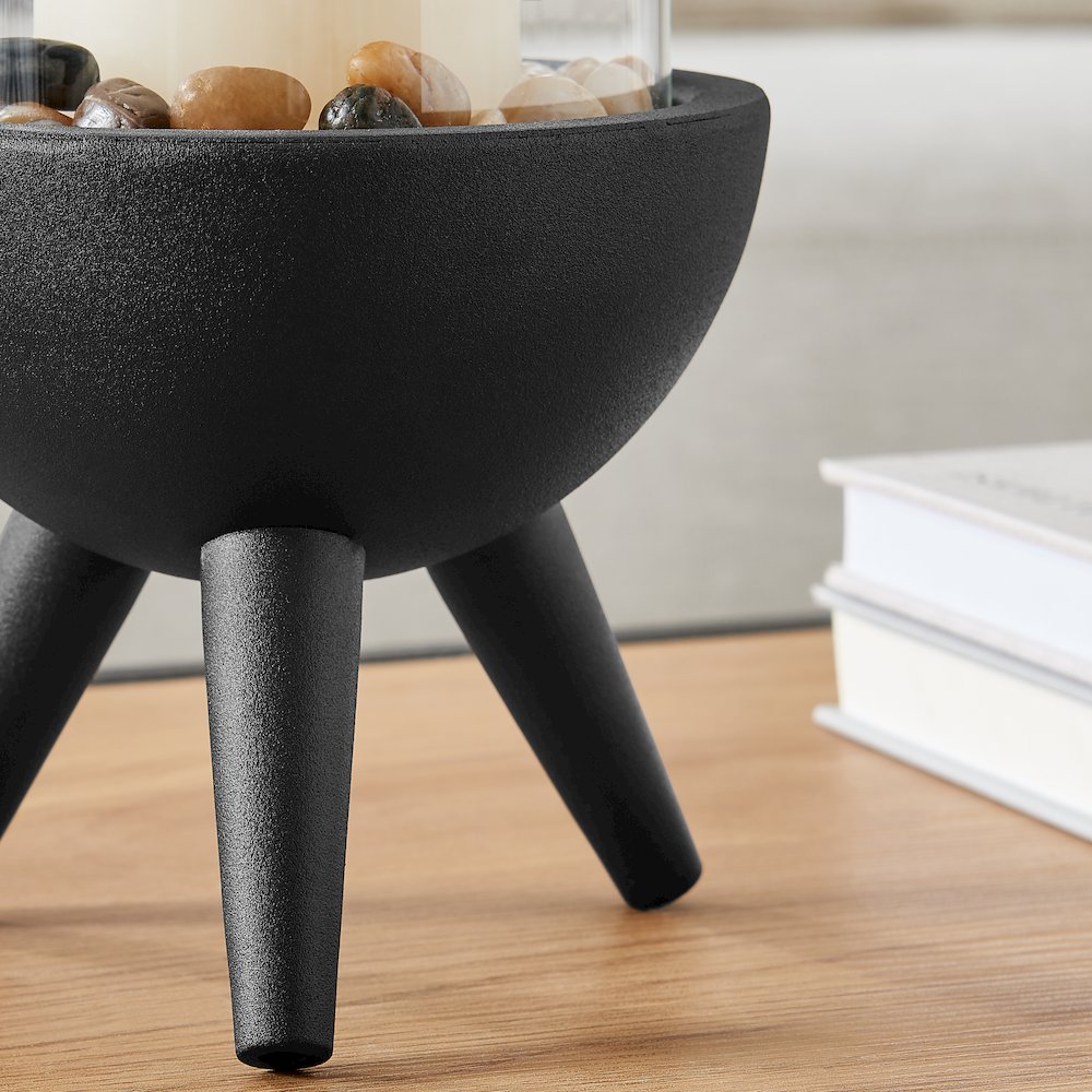 Molta Modern Black Metal Pedestal Glass Pillar Hurricane Candle Holder - Large. Picture 7