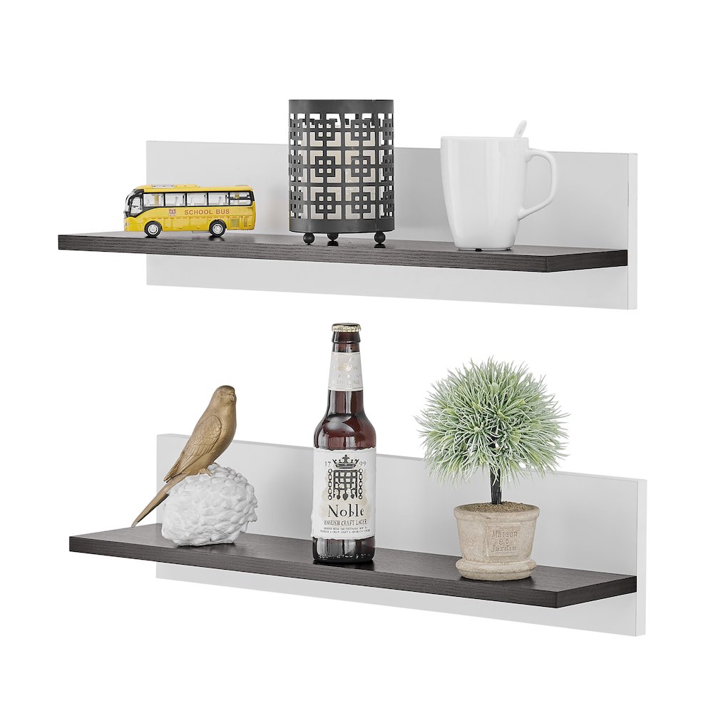 Repose Display Photo Ledge Shelf Set of 2 - White/Dark Walnut. Picture 11