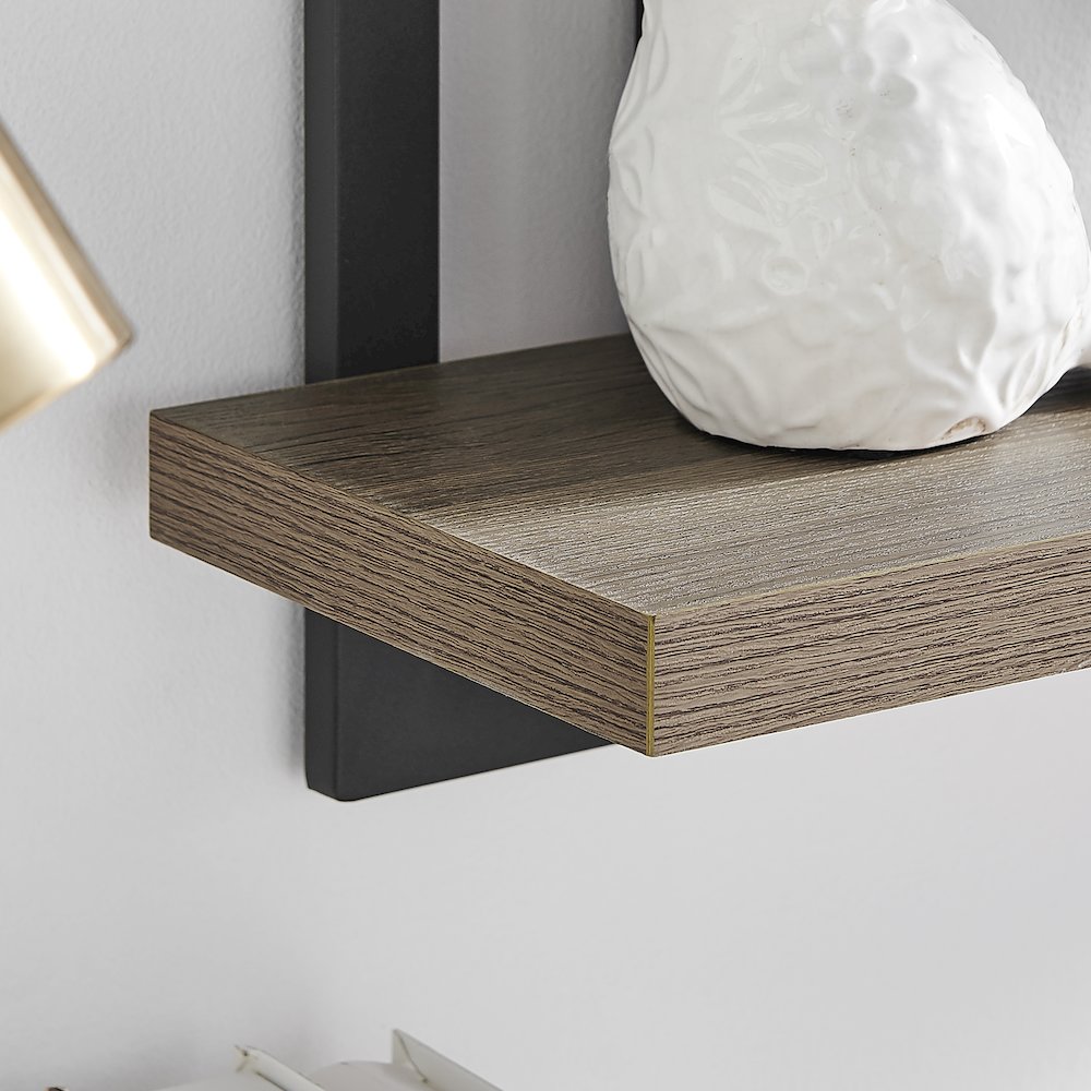 4-Tier Floating Bracket Wall Shelf - Black Metal and Walnut Finish. Picture 11