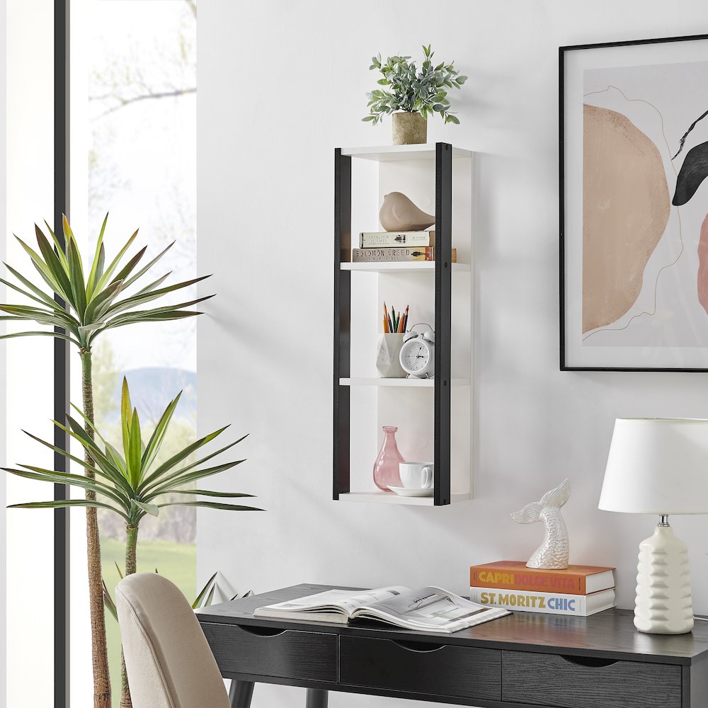 Recife Vertical 3-Tier Modern Shadow Box Cube Display Wall Shelf - White/Black. Picture 7
