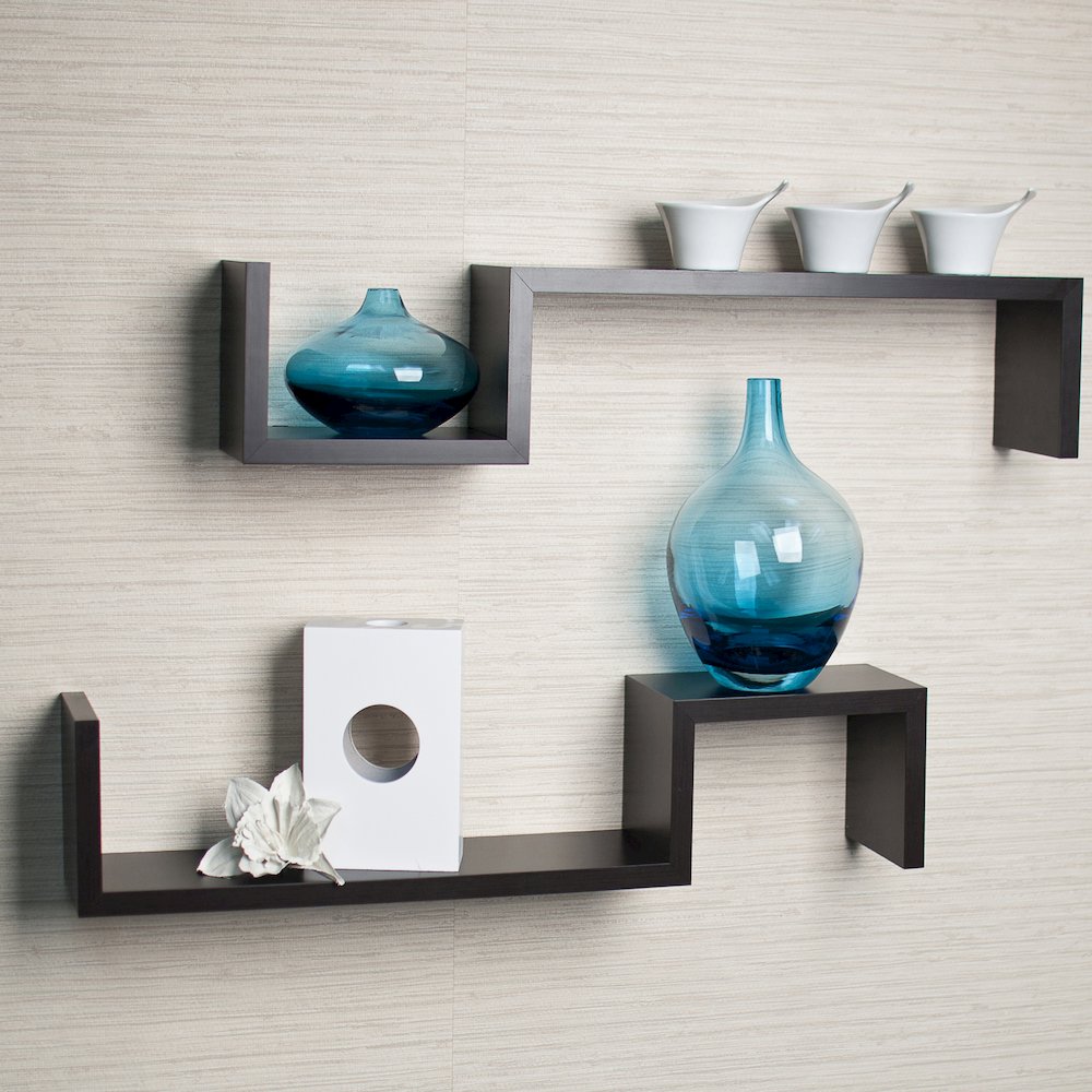 Espresso "S" Wall Mount Shelves (Set of 2). Picture 2