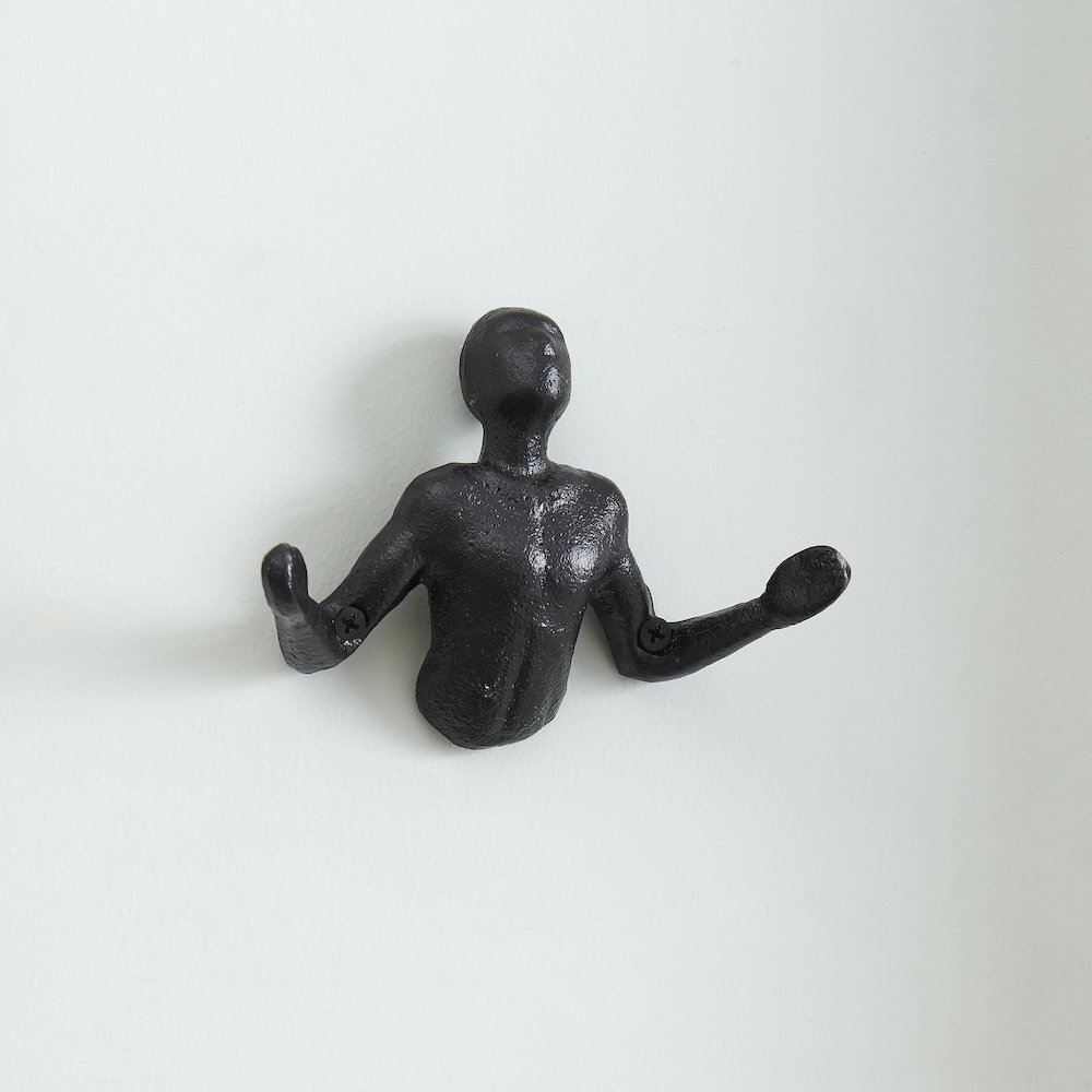 Protruding "Palms Up" Cast Iron Decorative Black Wall Mount Hooks (Set of 2). Picture 5