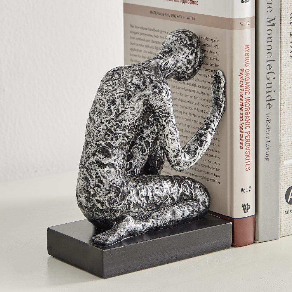 Kneeling Figure Sculptures Polyresin Silver and Black Bookend Set of 2. Picture 3