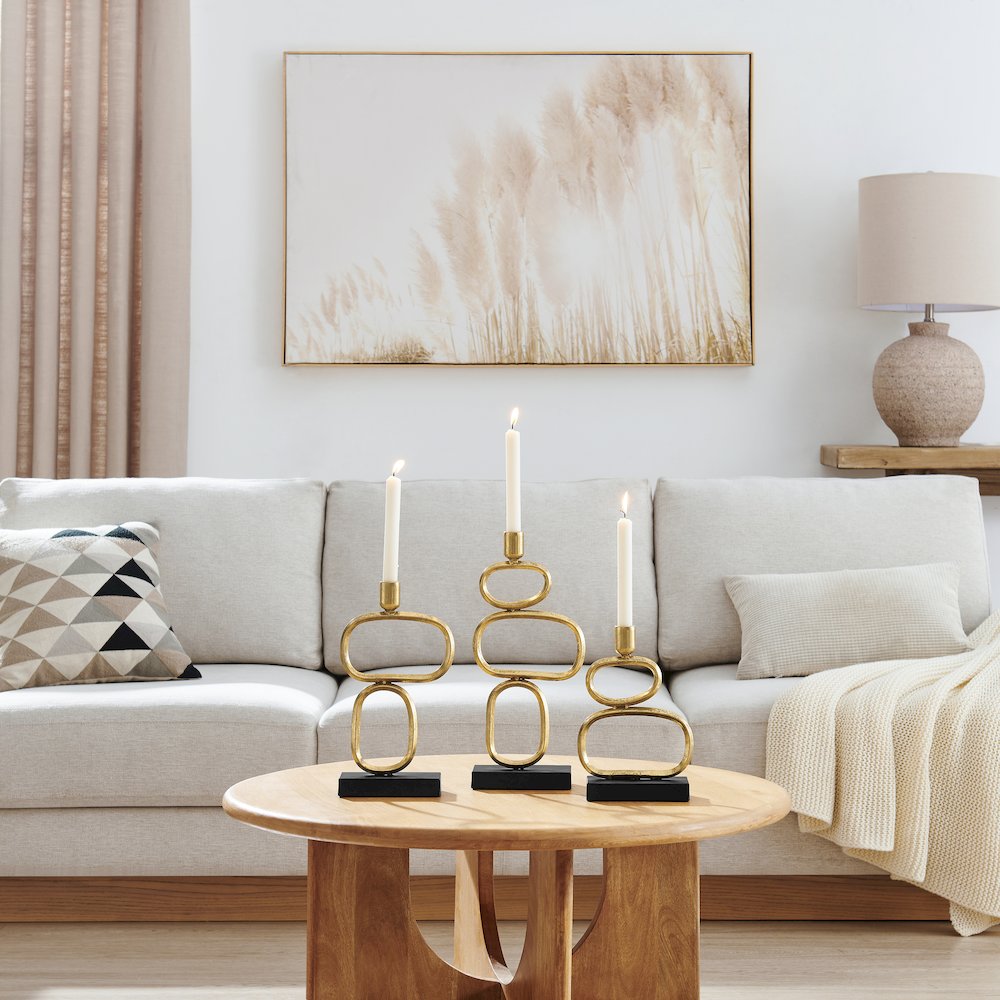 Eduardo Sculpted Gold and Black Candlestick Candle Holders - Set of 3. Picture 4