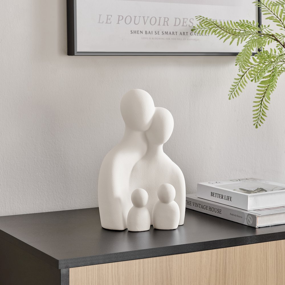 Hans Cream Abstract Nesting 3 Piece Family of 4 Matte Ceramic Sculpture Figures. Picture 3