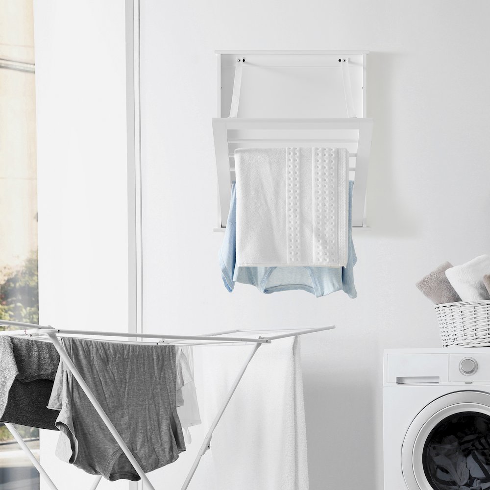 Folding Wall Mounted Drying Rack - White. Picture 3