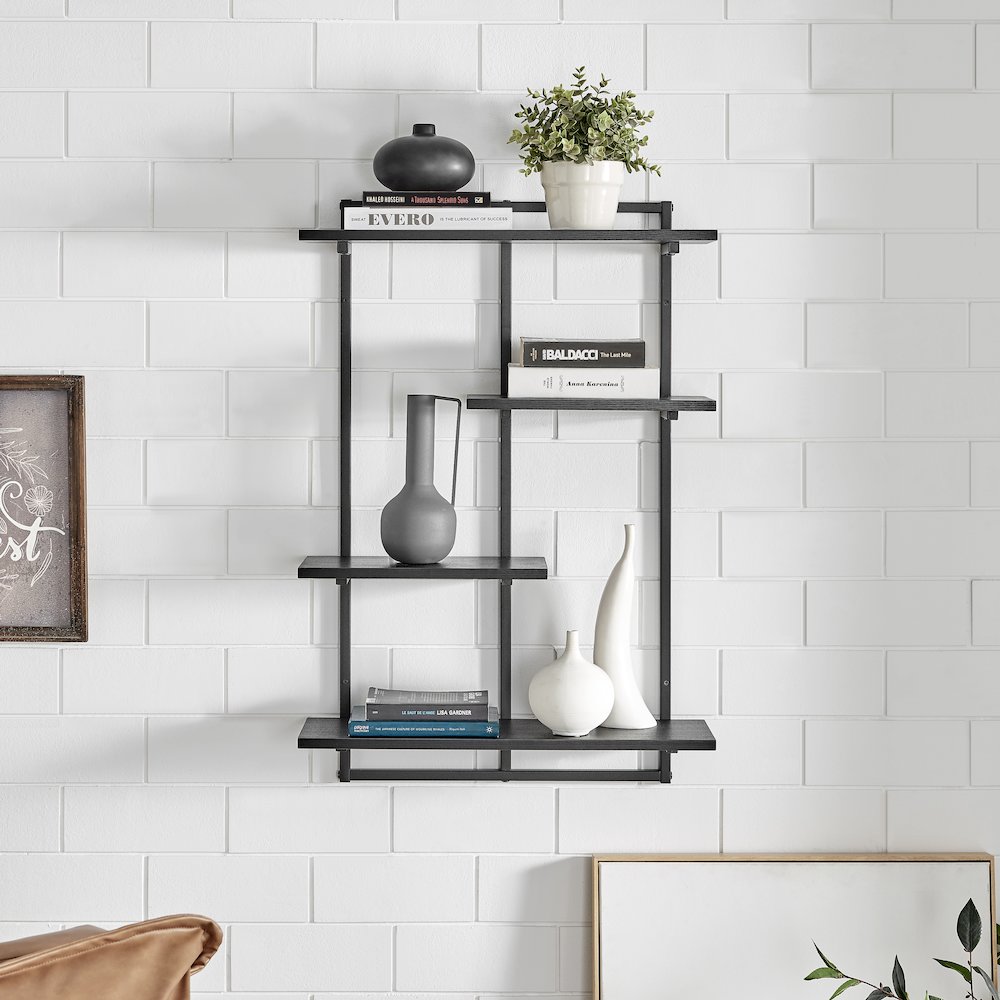 Rhodes 4 Tier Windowsill Wall Shelf with Black Metal Frame Black MDF Shelves. Picture 2