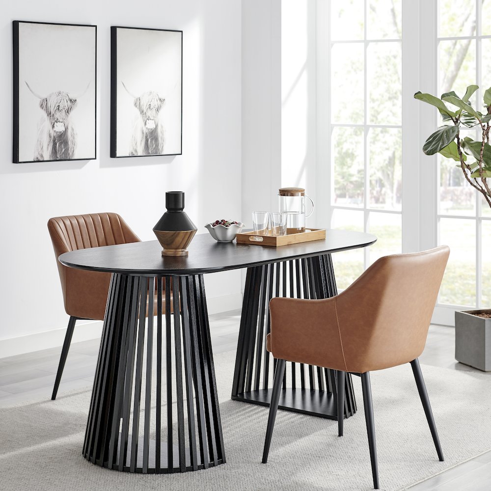 Milo Diamant Reverse Hourglass Modern Two Tone Tabletop Vase - Black and Walnut. Picture 5