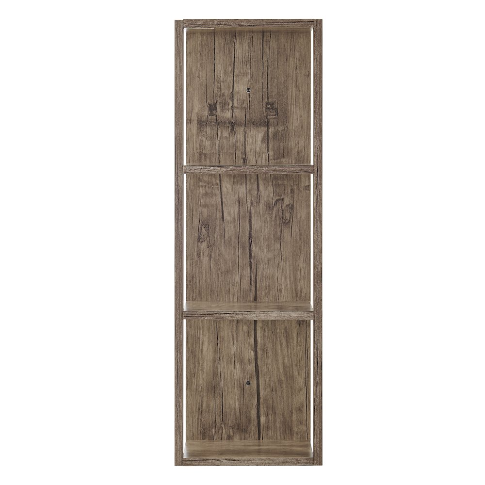 Recife Vertical Three-Tier Modern Shadow Box Cube Display Wall Shelf - Hickory. Picture 1