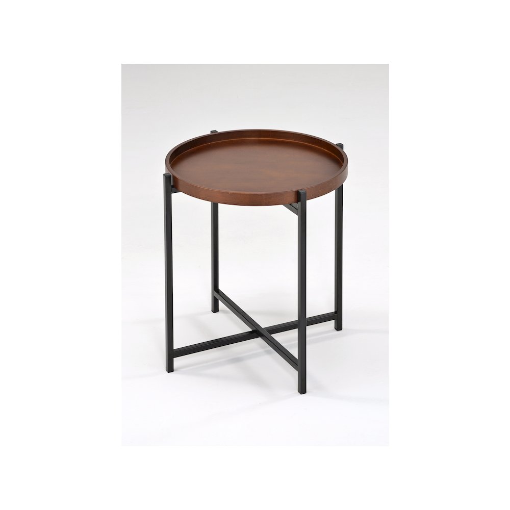 Mid-century Modern Round Side Table with Removable Wood Tray. Picture 6