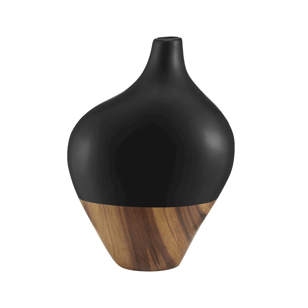 Milo Canteen Asymmetrical Modern Two Tone Tabletop Vase - Black and Walnut. Picture 1