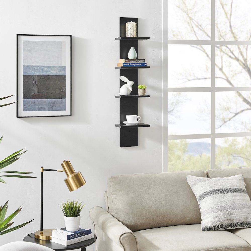 Arica Utility Column 4-Tier Spine Wall Shelves - Black. Picture 10