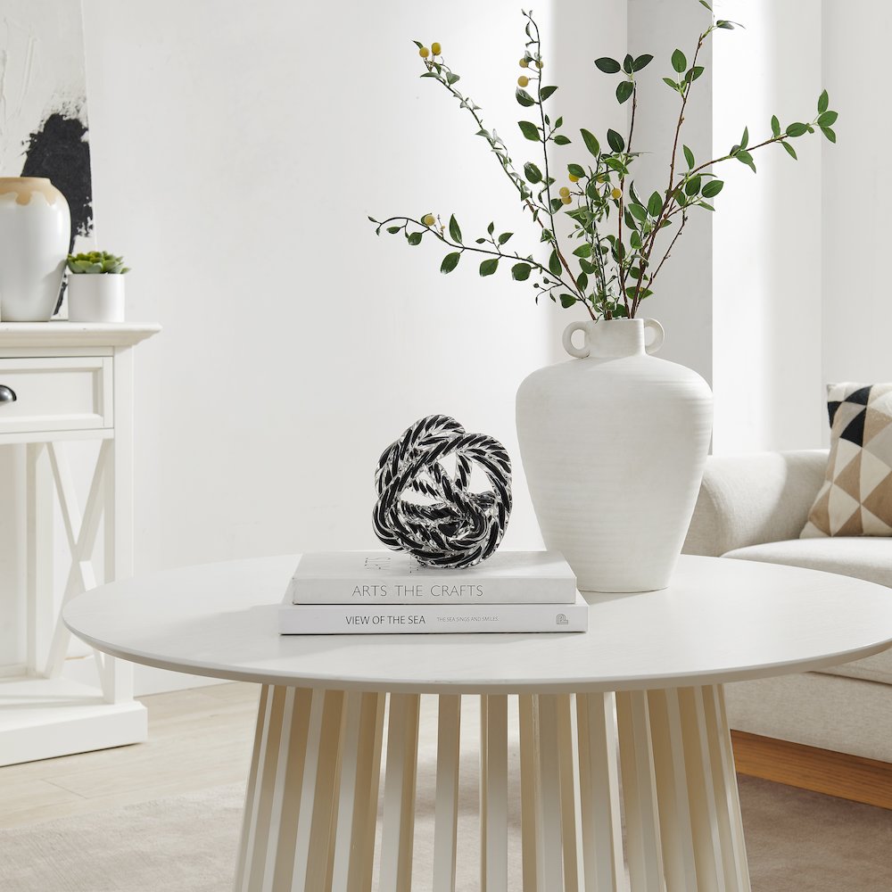 Nox Modern Glass Knot Loop Abstract Tabletop Sculpture - Textured Black Rope. Picture 3