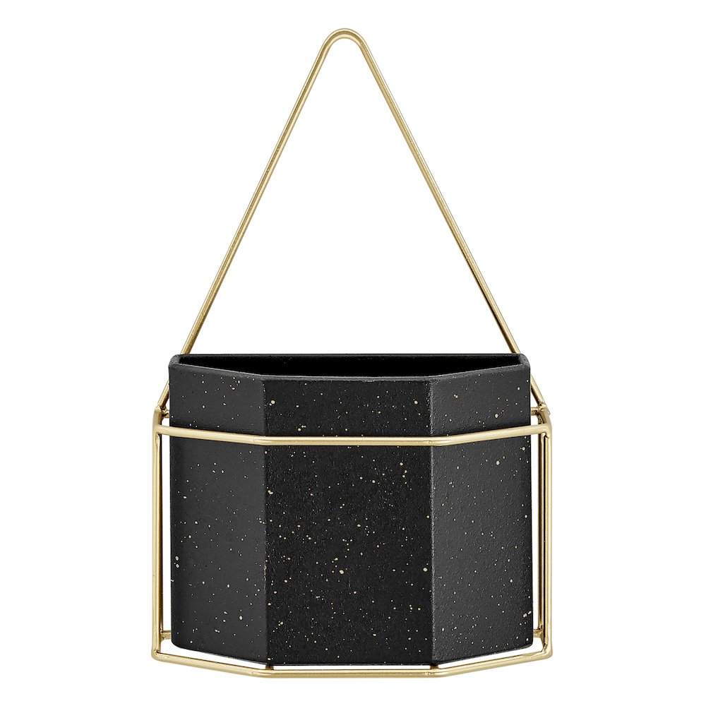 Modern Geometric Black and Gold Metal Wall Planters - Set of 3. Picture 11