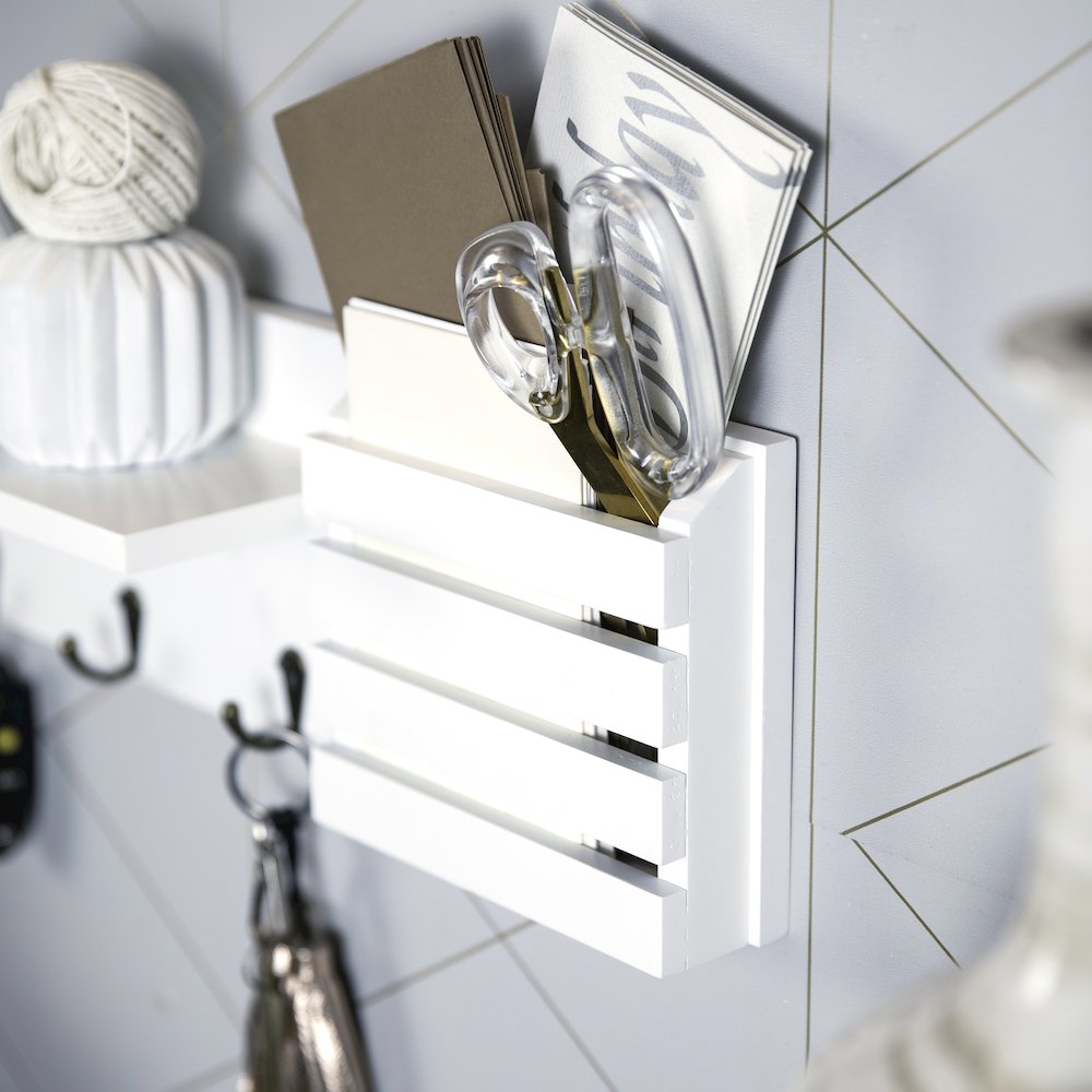 Utility Shelf with Pocket and Hanging Hooks - White. Picture 8