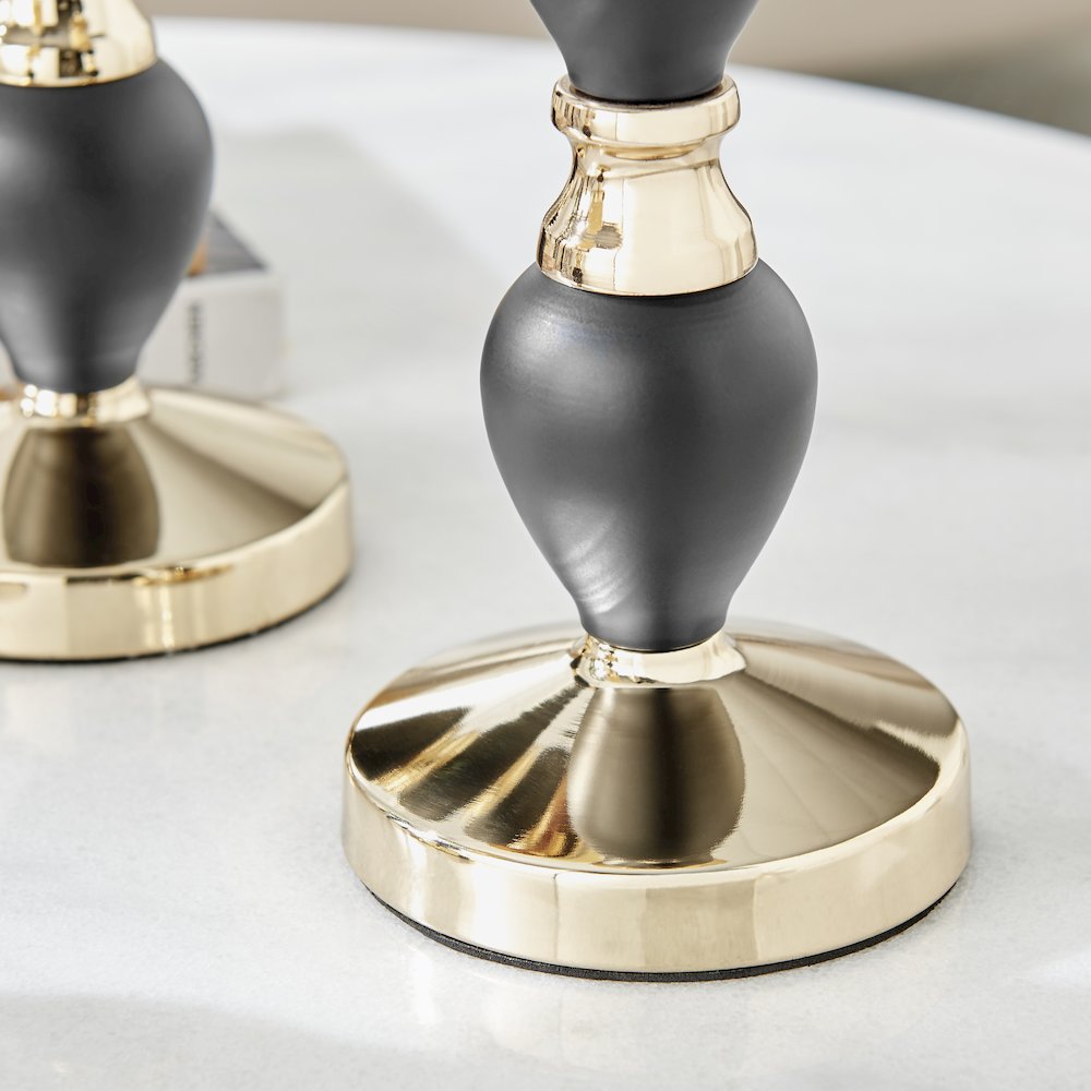 Talia Black and Gold Candlestick Taper Candle Holders - Set of 3. Picture 6