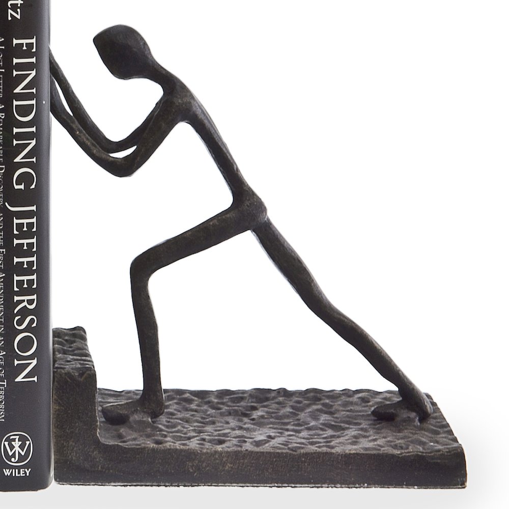 Men Pushing Metal Bookend Set. Picture 3