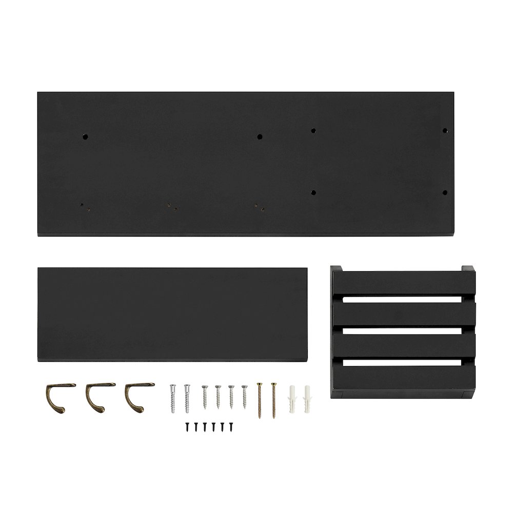 Utility Shelf with Pocket and Hanging Hooks - Black. Picture 13