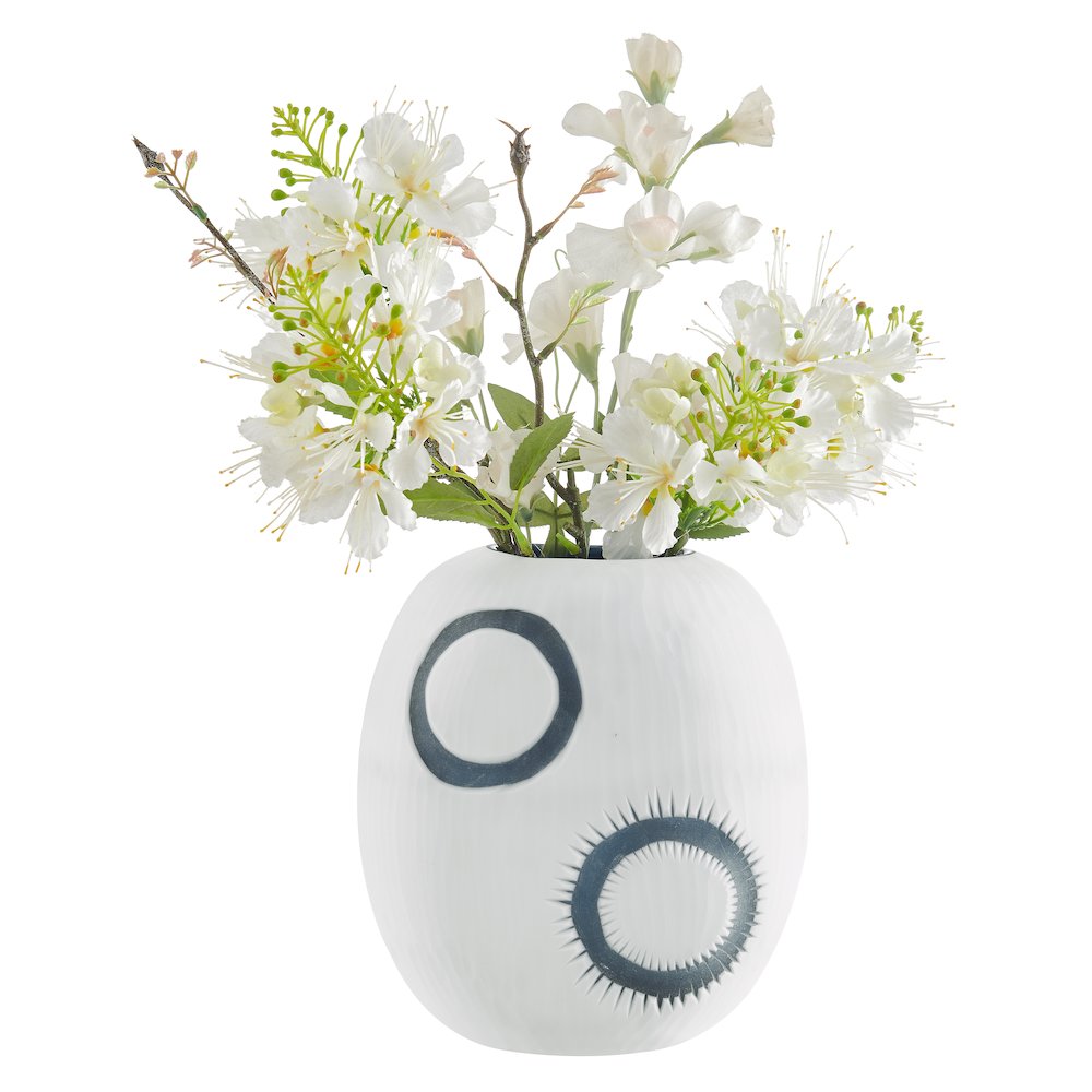 Elara Matte White and Navy Oval Opening Tabletop Glass Vase - Round Small. Picture 8
