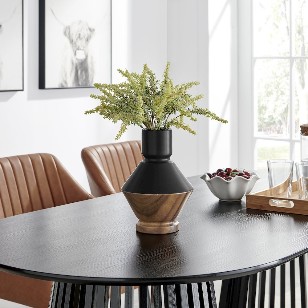 Milo Diamant Reverse Hourglass Modern Two Tone Tabletop Vase - Black and Walnut. Picture 4