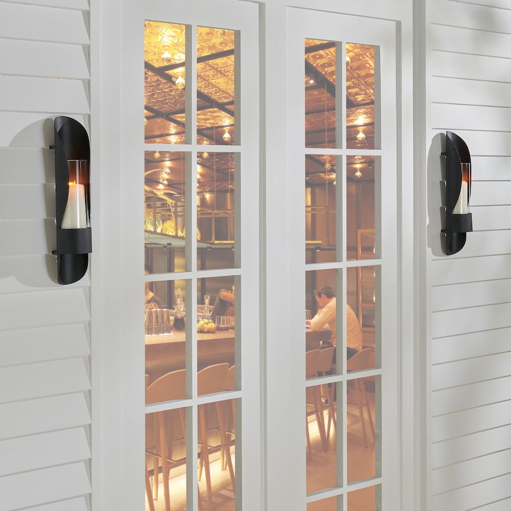 Wall Mount Hugging Metal Candle Sconces with Glass Inserts - (Set of 2) - Black. Picture 4