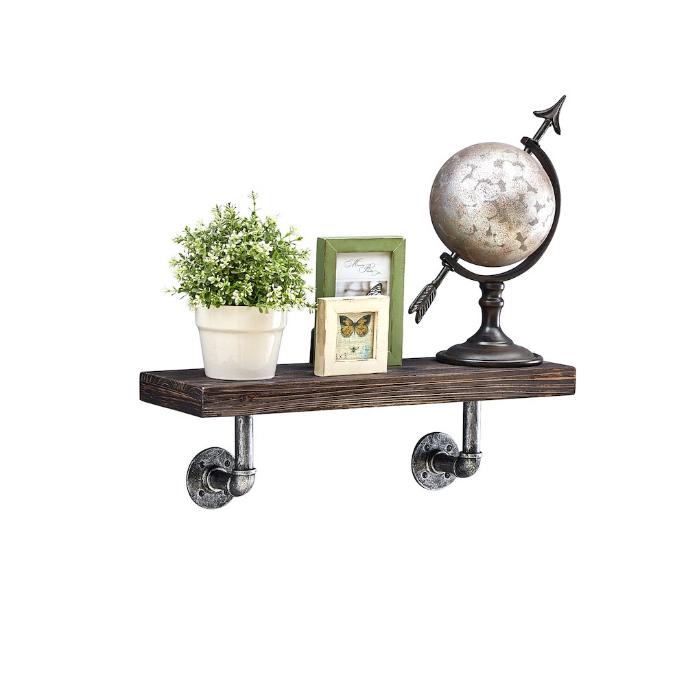 24" x 7" Floating Pipe Industrial Rustic Wall Mount Shelf – Ebony. Picture 3