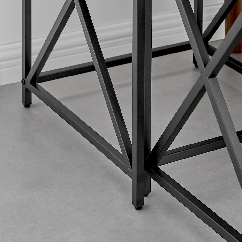 Modern Square Veneer Black Metal Frame Nesting End Tables Black Marble Set of 2. Picture 11