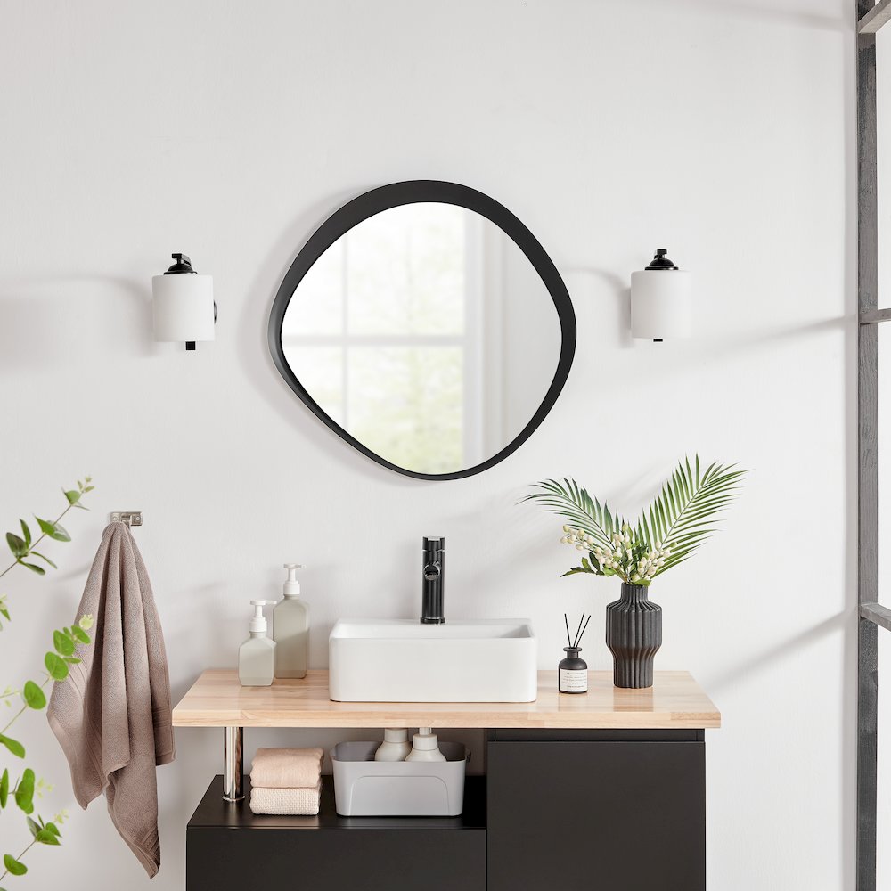 Sonya 24-inch Contemporary Round Wall Mirror with Raised Black Iron Frame. Picture 4