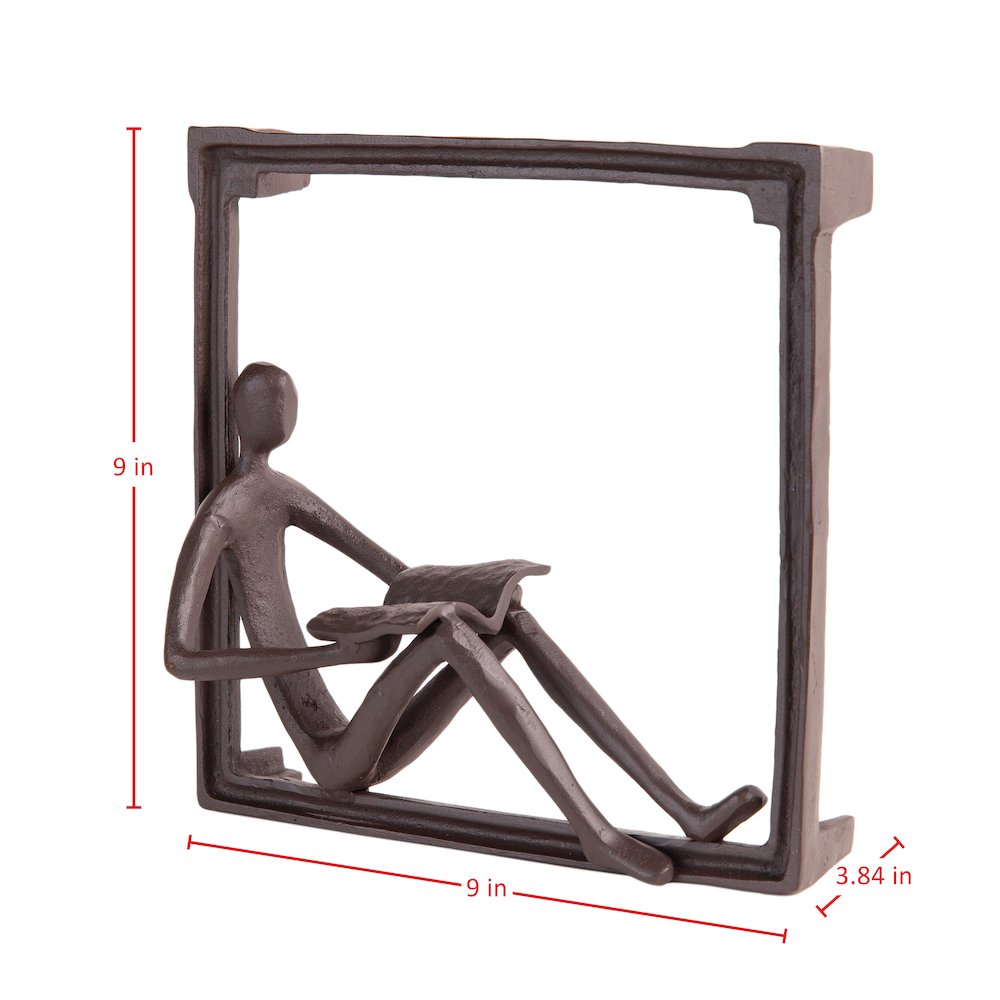 Man Reading on a Window Sill Hanging Wall Art Iron Sculpture. Picture 2